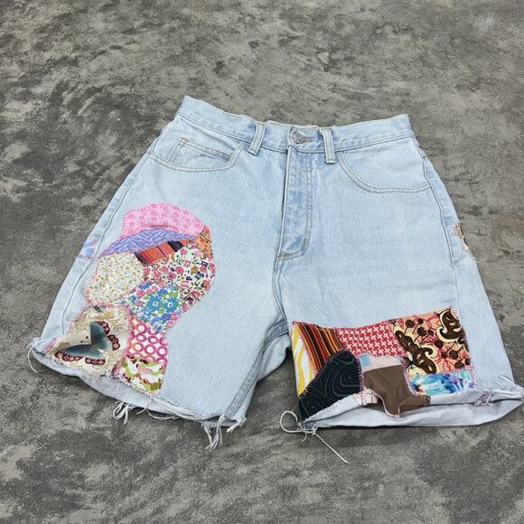 Vintage Guess Light Wash Patchwork High Rise 80s 90s Denim Shorts Vtg Retro - Picture 2 of 10